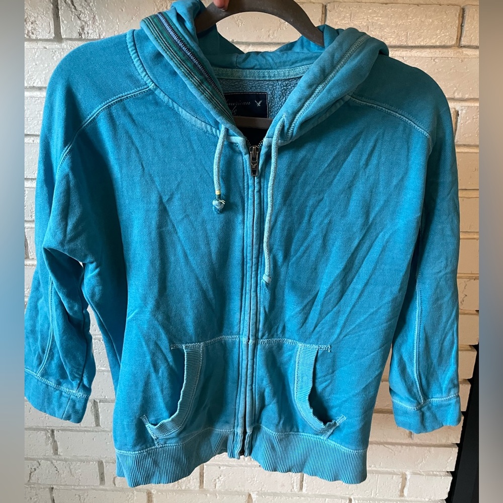 American Eagle Outfitters Teal Zip-Up Hoodie
